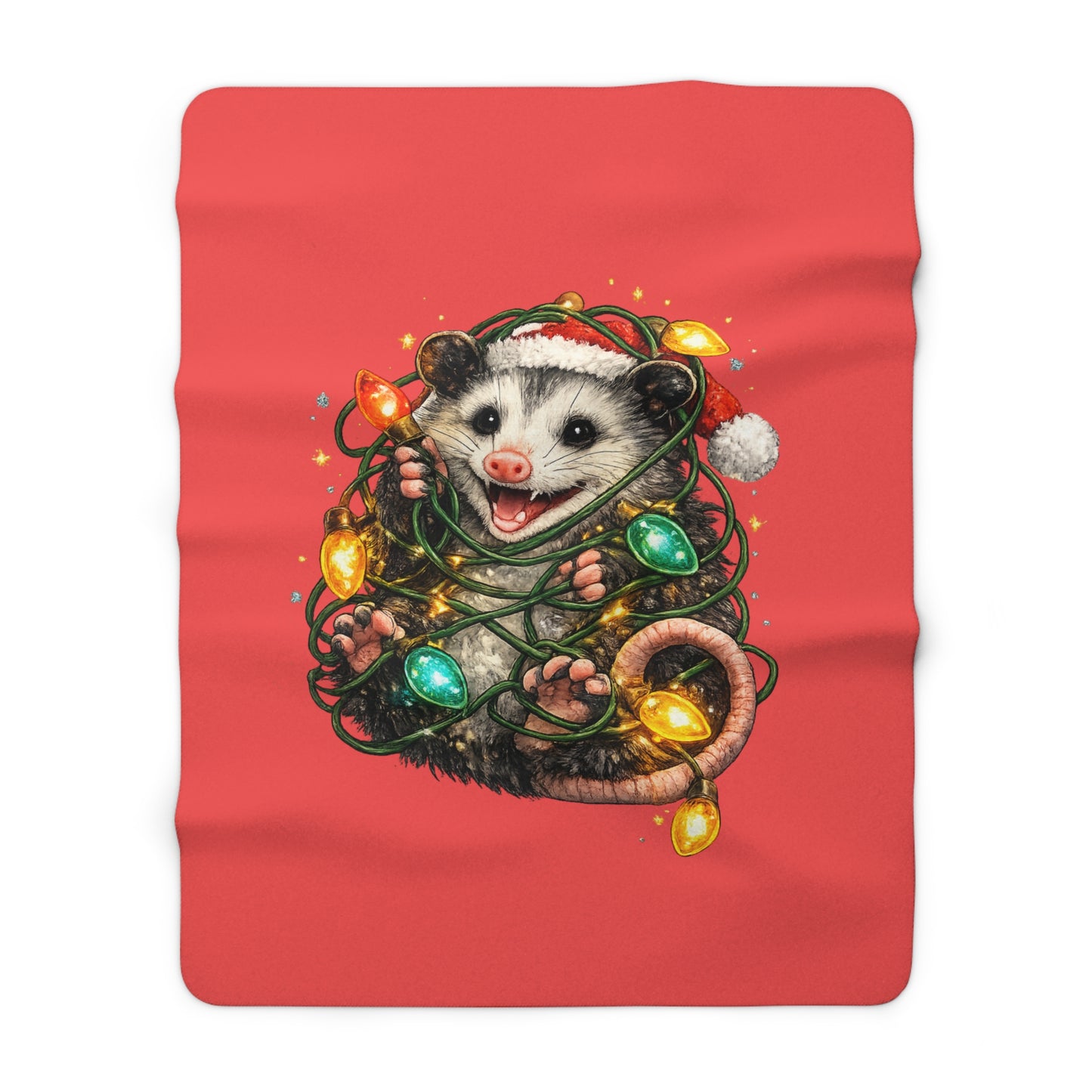 Christmas Opossum Sherpa Blanket — Cute Holiday Animal Fleece Throw