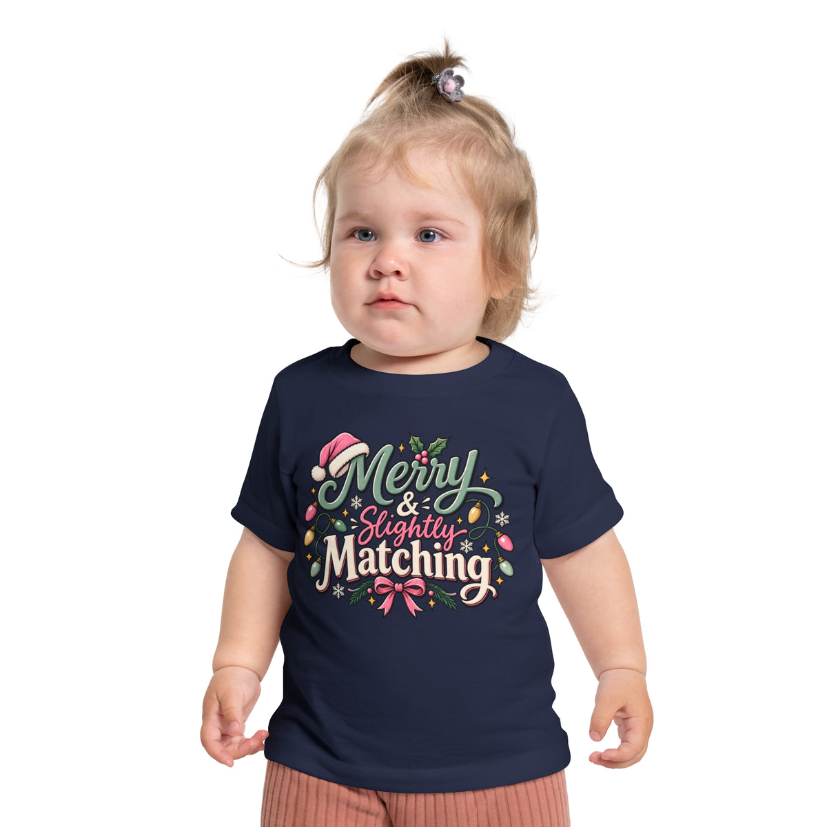 Baby T-Shirt — "Merry & Slightly Matching" Christmas Holiday Tee for Infants friends or family matching