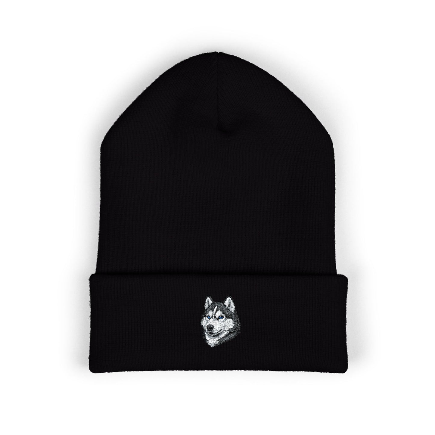Siberian Husky Embroidered Beanie | Cuffed Knit Hat