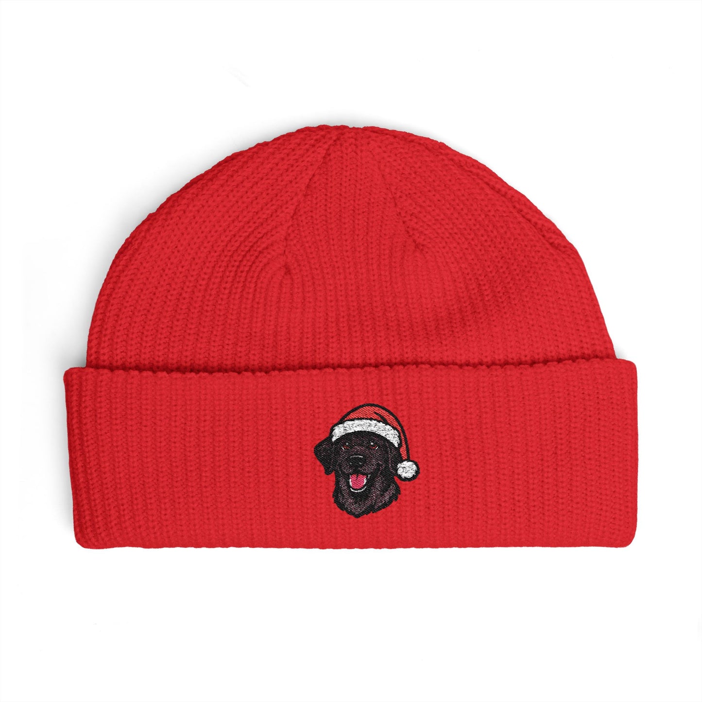 Cuffed Beanie — Embroidered Labrador Dog in Santa Hat Winter cap