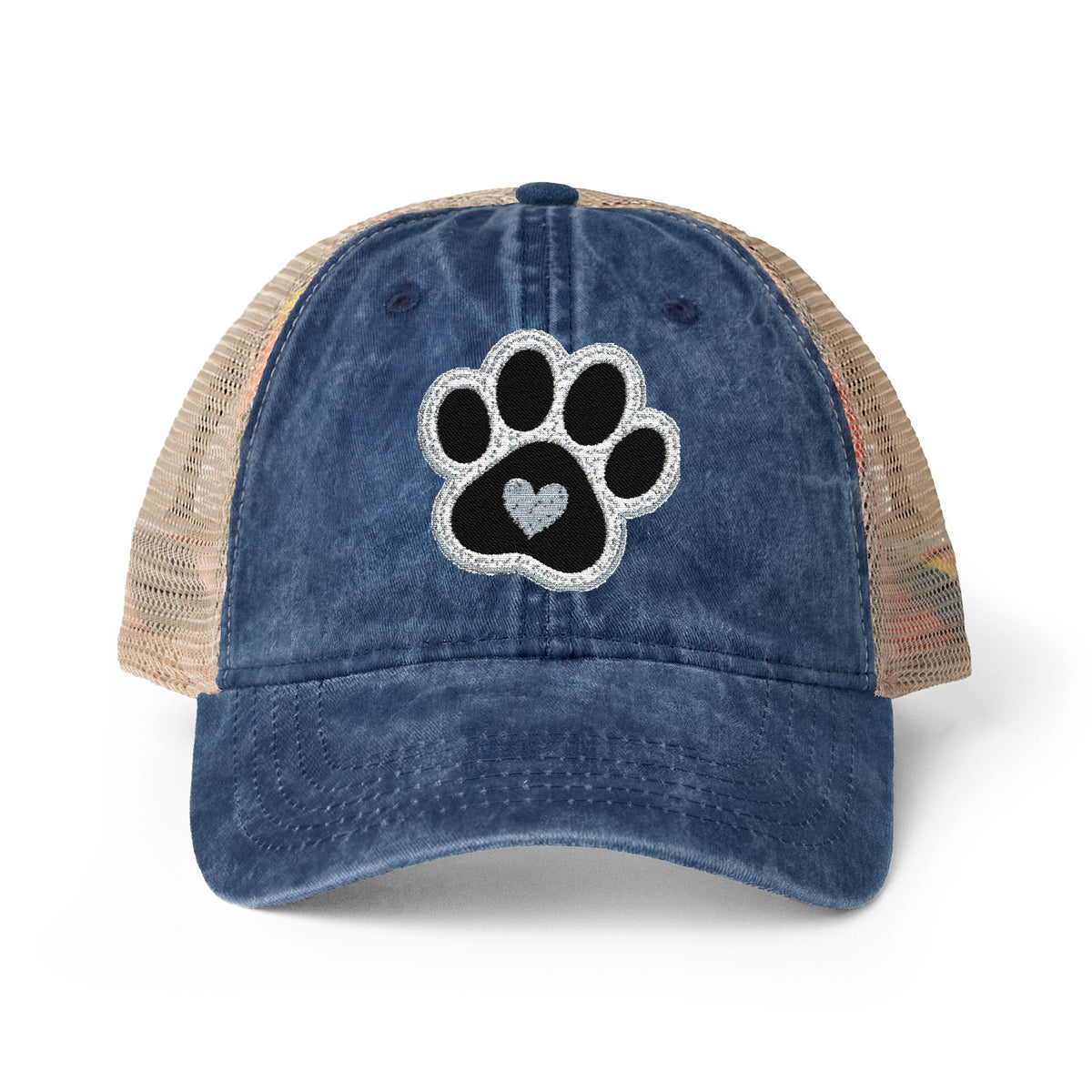 Paw print heart embroidered Women's Washed Mesh-Back Cap