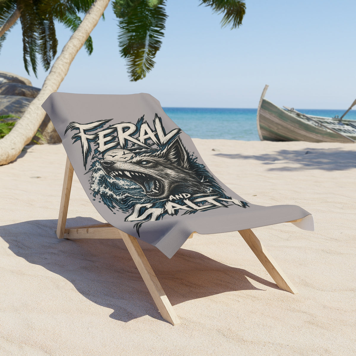 Feral and Salty Beach Towel — Aggressive Wolf Surf Graphic