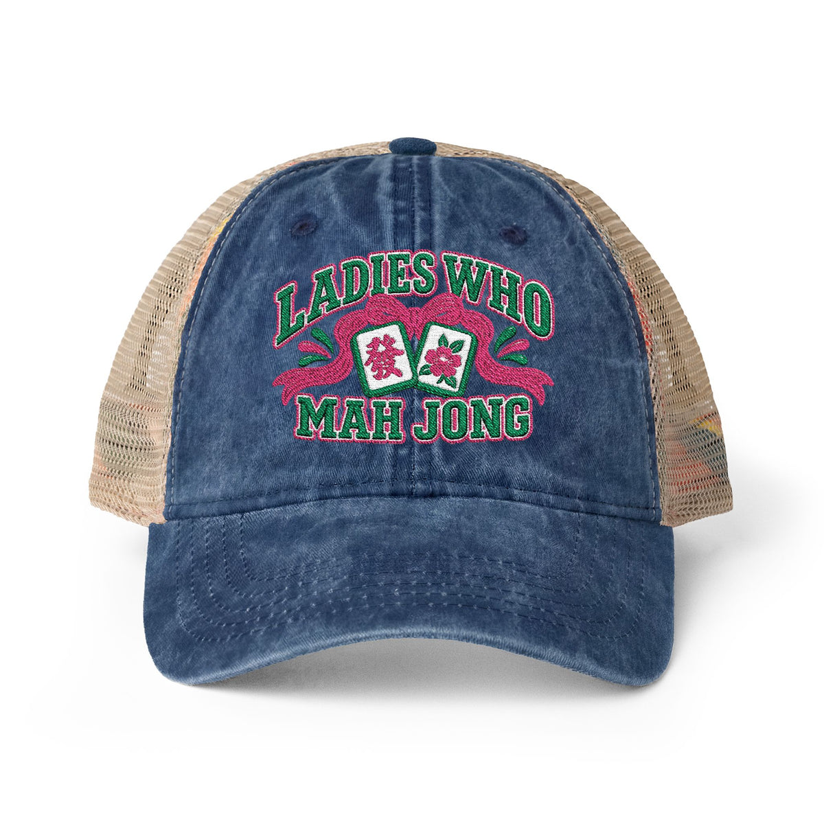 Ladies Who Mah Jong Embroidered Women's Washed Mesh-Back Cap- customizable