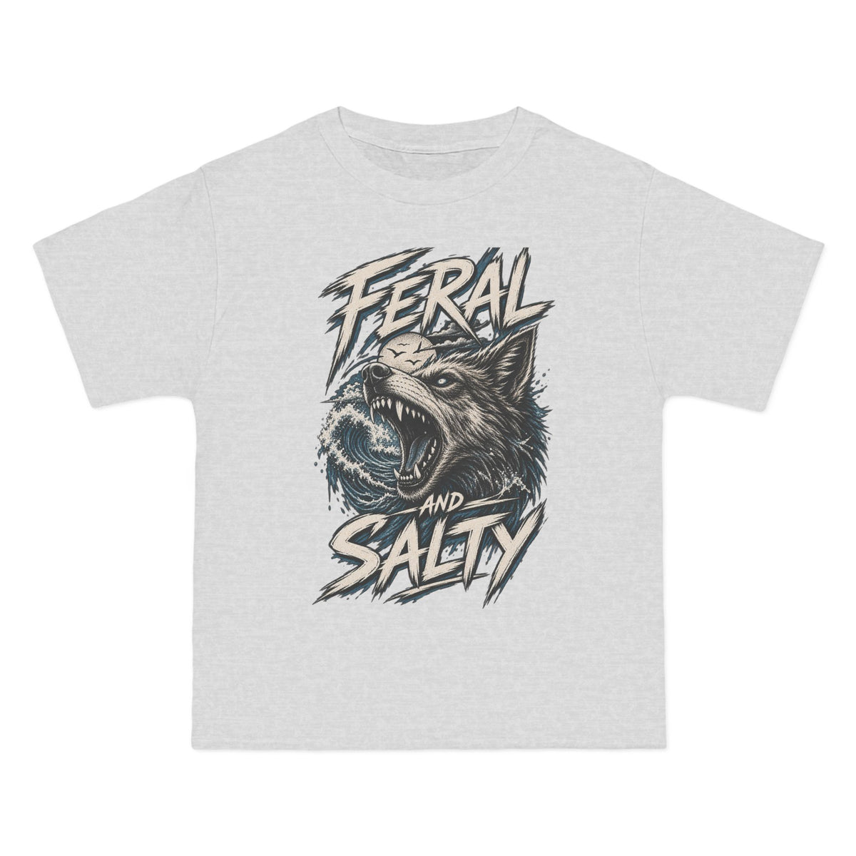 Feral and Salty Wolf Ocean T-Shirt — Graphic Animal Tee for Outdoor & Casual Wear