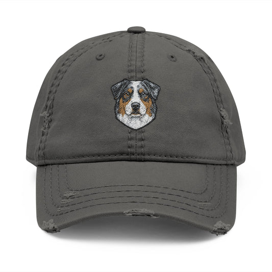 Australian Shepherd Portrait Hat | Embroidered Distressed Dad Hat