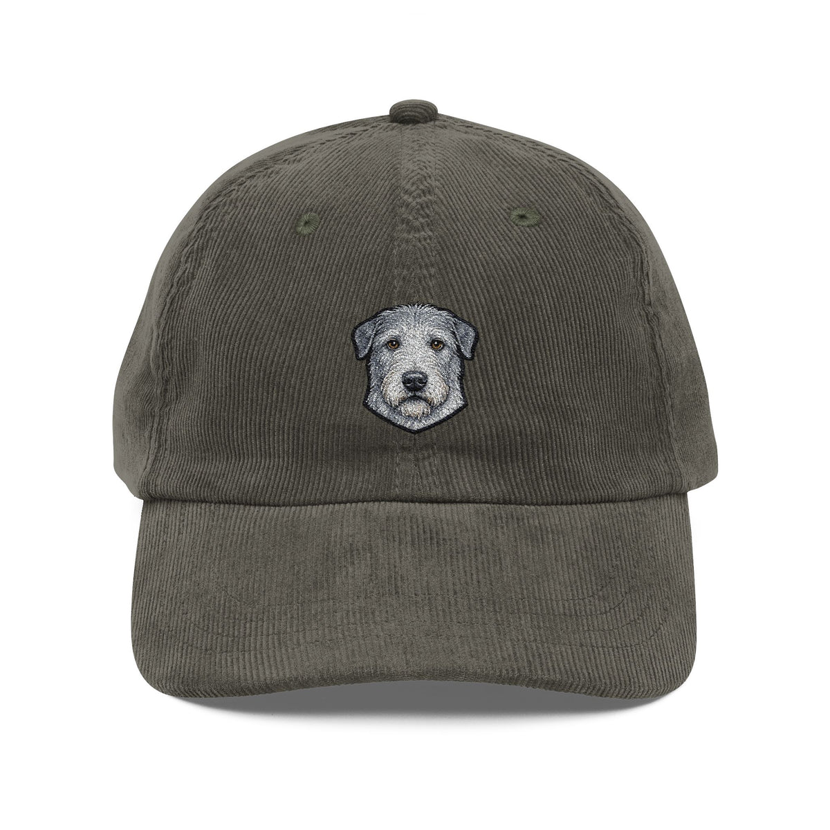 Embroidered Irish Wolfhound Dog Face Cap | Corduroy Baseball Hat