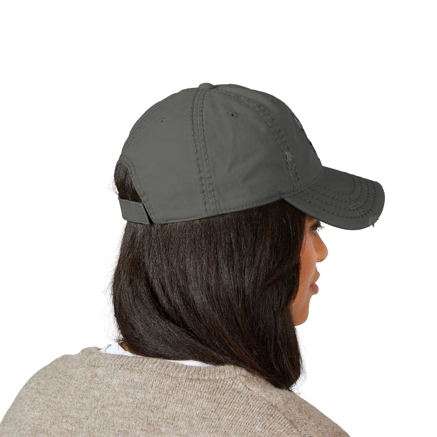Embroidered Black French Bulldog Face Dad Hat | Distressed Baseball Cap