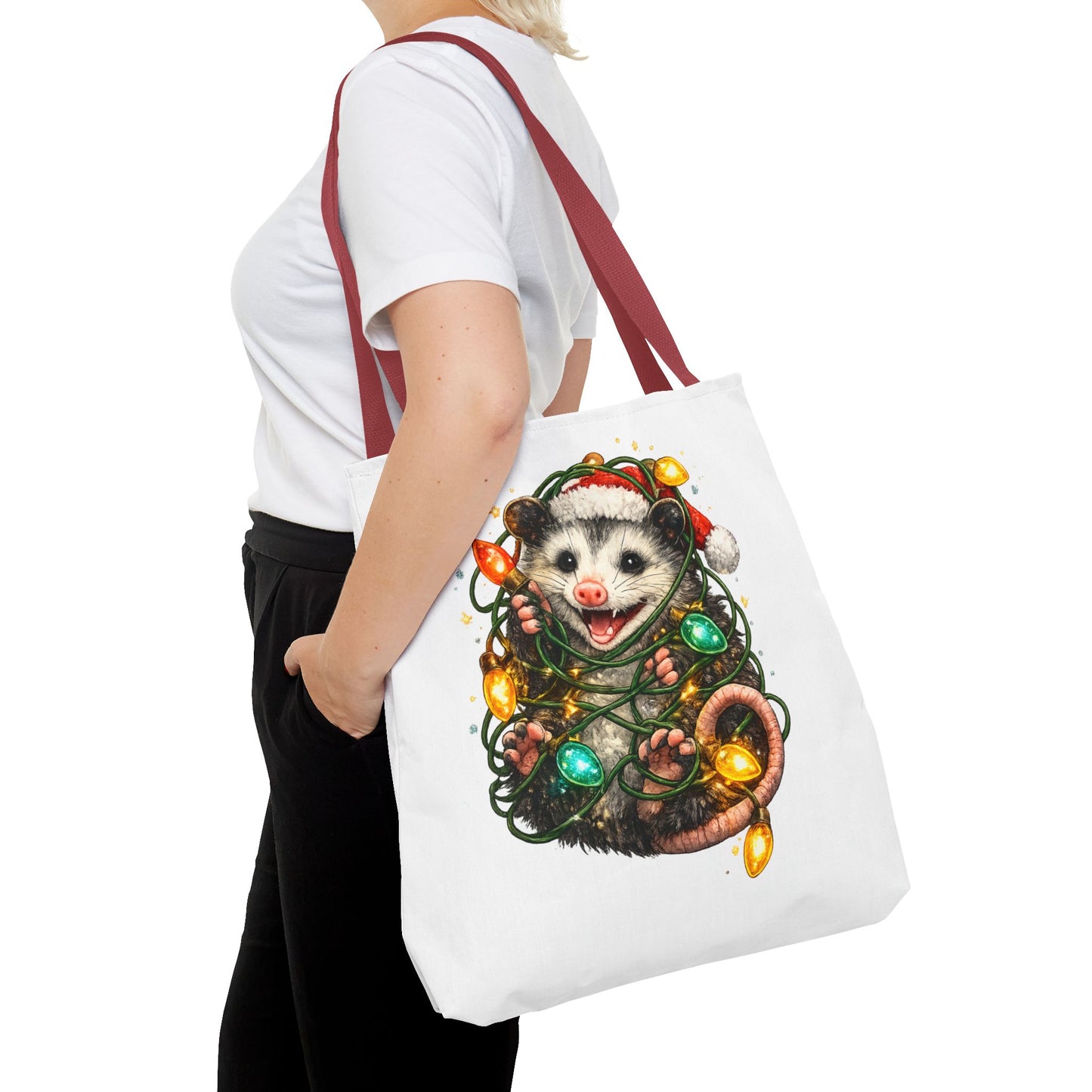 Christmas Opossum Tote Bag — Cute Holiday Animal Holiday Shopping Bag