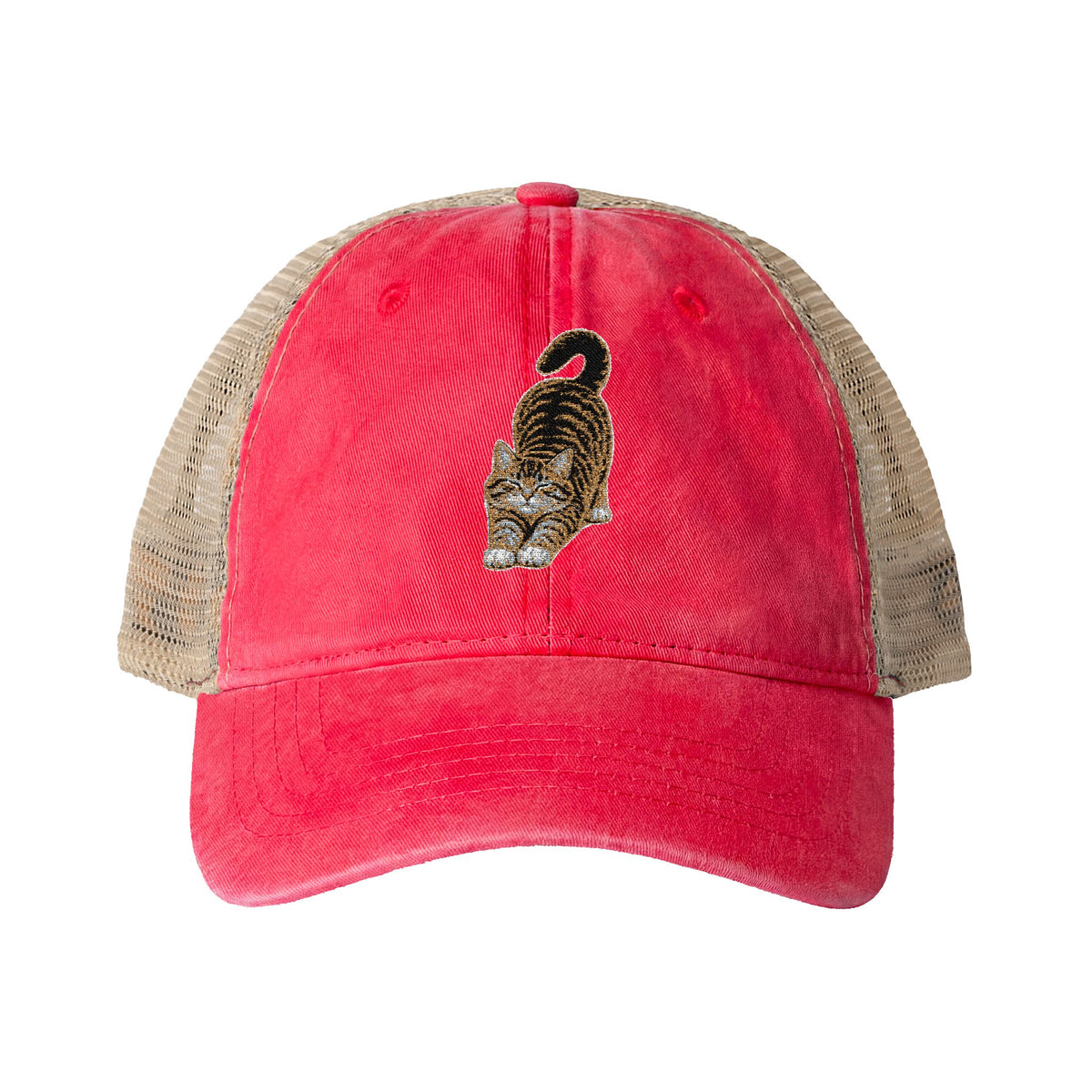 American Shorthair Embroidered Cat Women's Washed Mesh-Back Cap