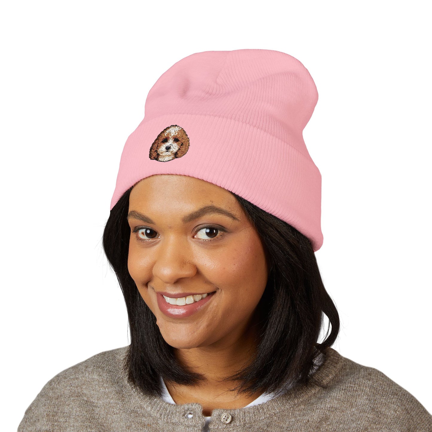 Cavapoo Dog Embroidered Beanie | Cuffed Knit Hat