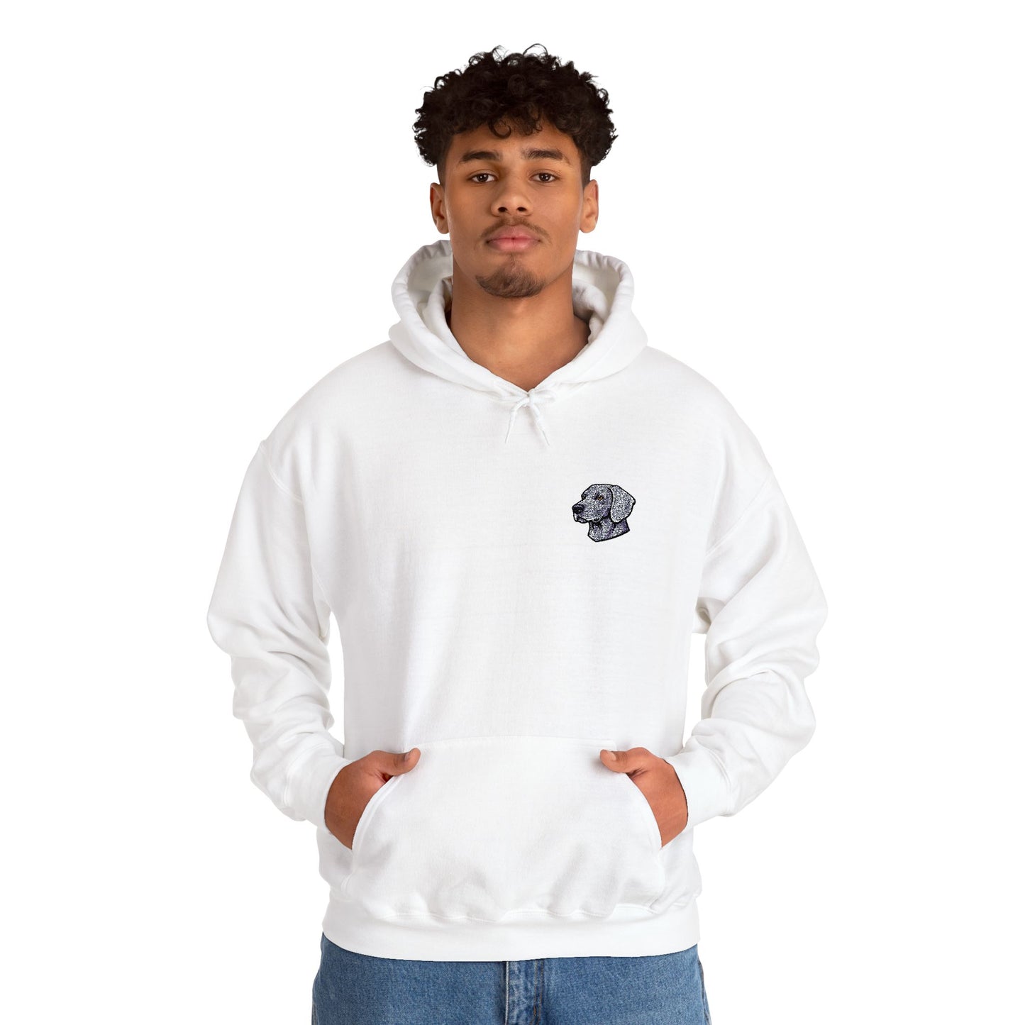 Weimaraner embroidered design on hooded sweatshirt