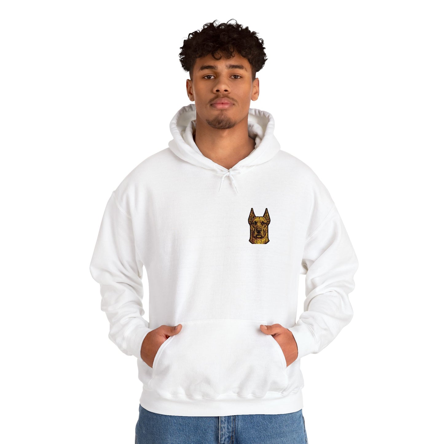 Great Dane embroidered design on hooded sweatshirt
