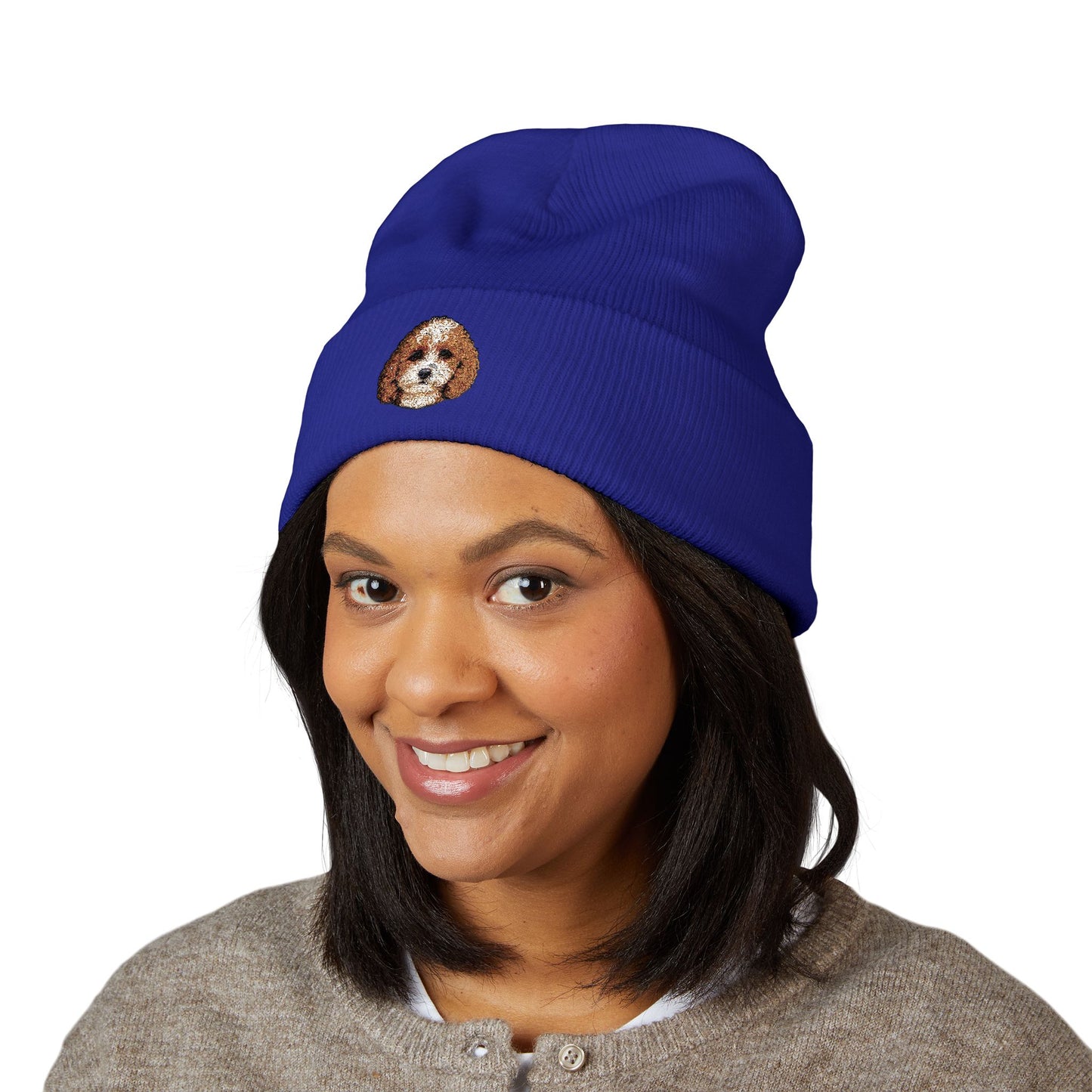 Cavapoo Dog Embroidered Beanie | Cuffed Knit Hat