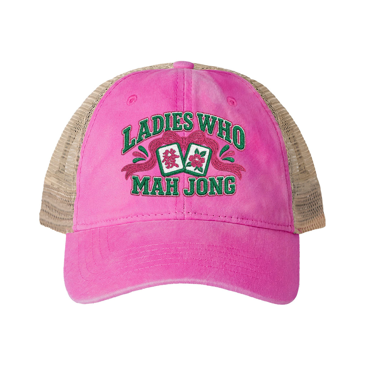 Ladies Who Mah Jong Embroidered Women's Washed Mesh-Back Cap- customizable