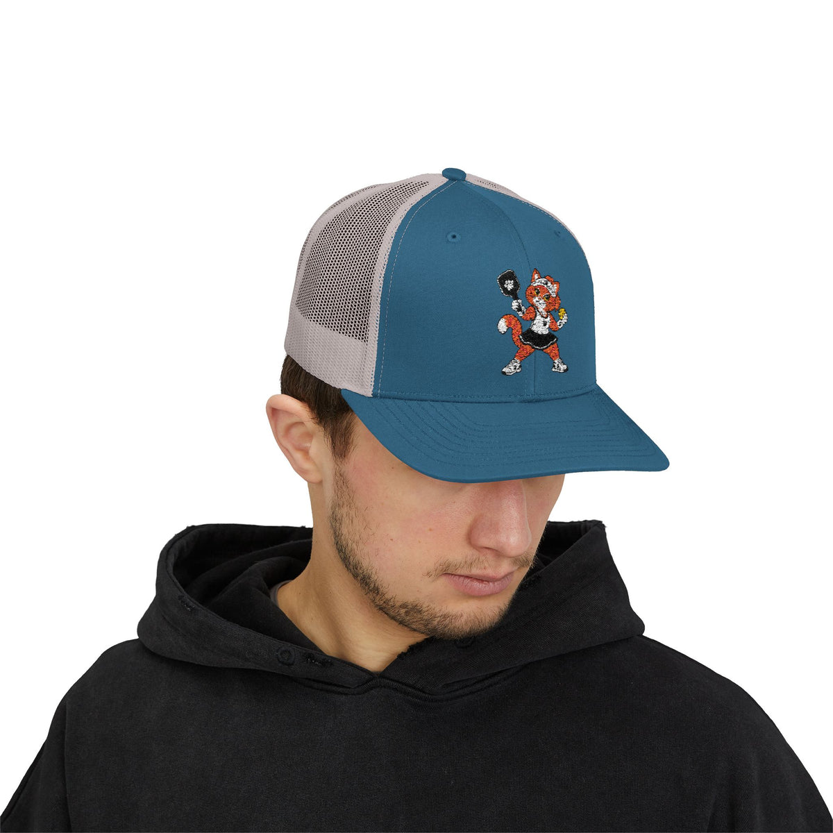 Pickleball Tabby Cat Embroidered Snapback Cap | Trucker Hat