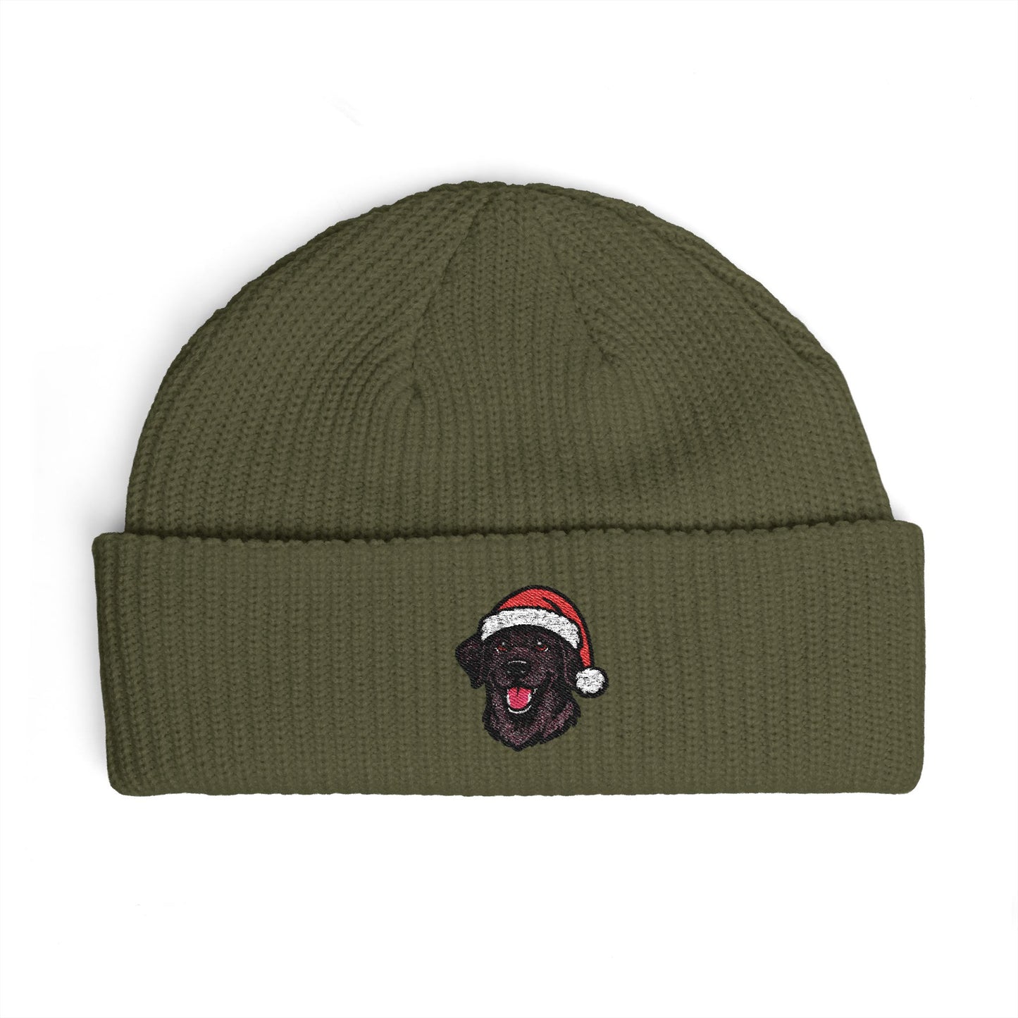 Cuffed Beanie — Embroidered Labrador Dog in Santa Hat Winter cap
