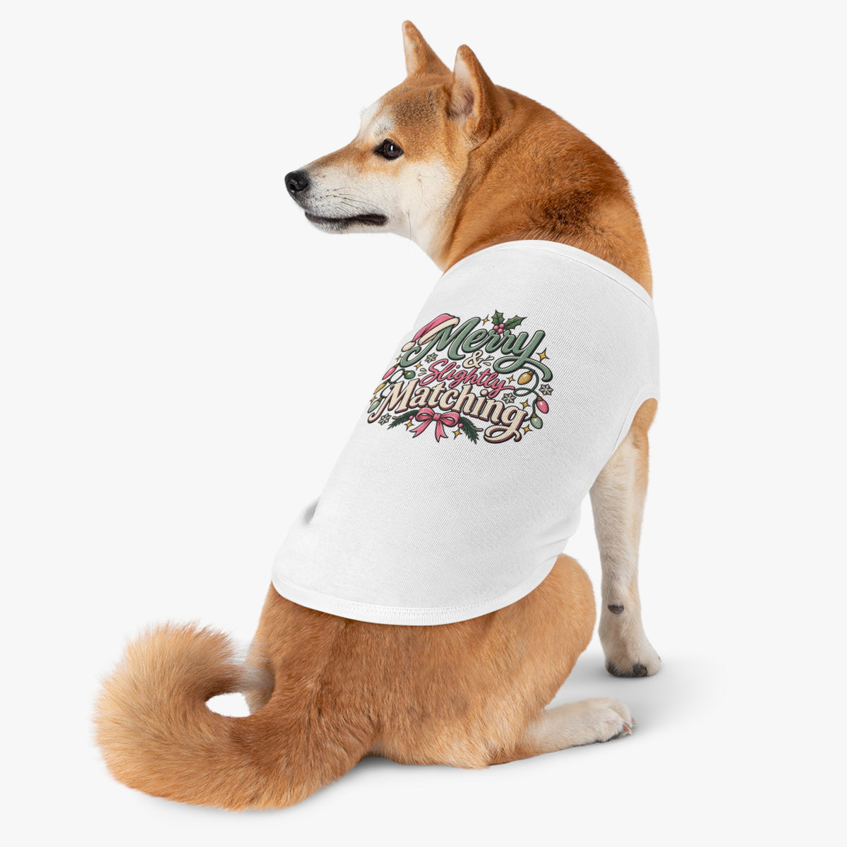 Merry & Slightly Matching Pet Tank Top — Holiday Dog Tee- Part of friends or family matching holiday tee set