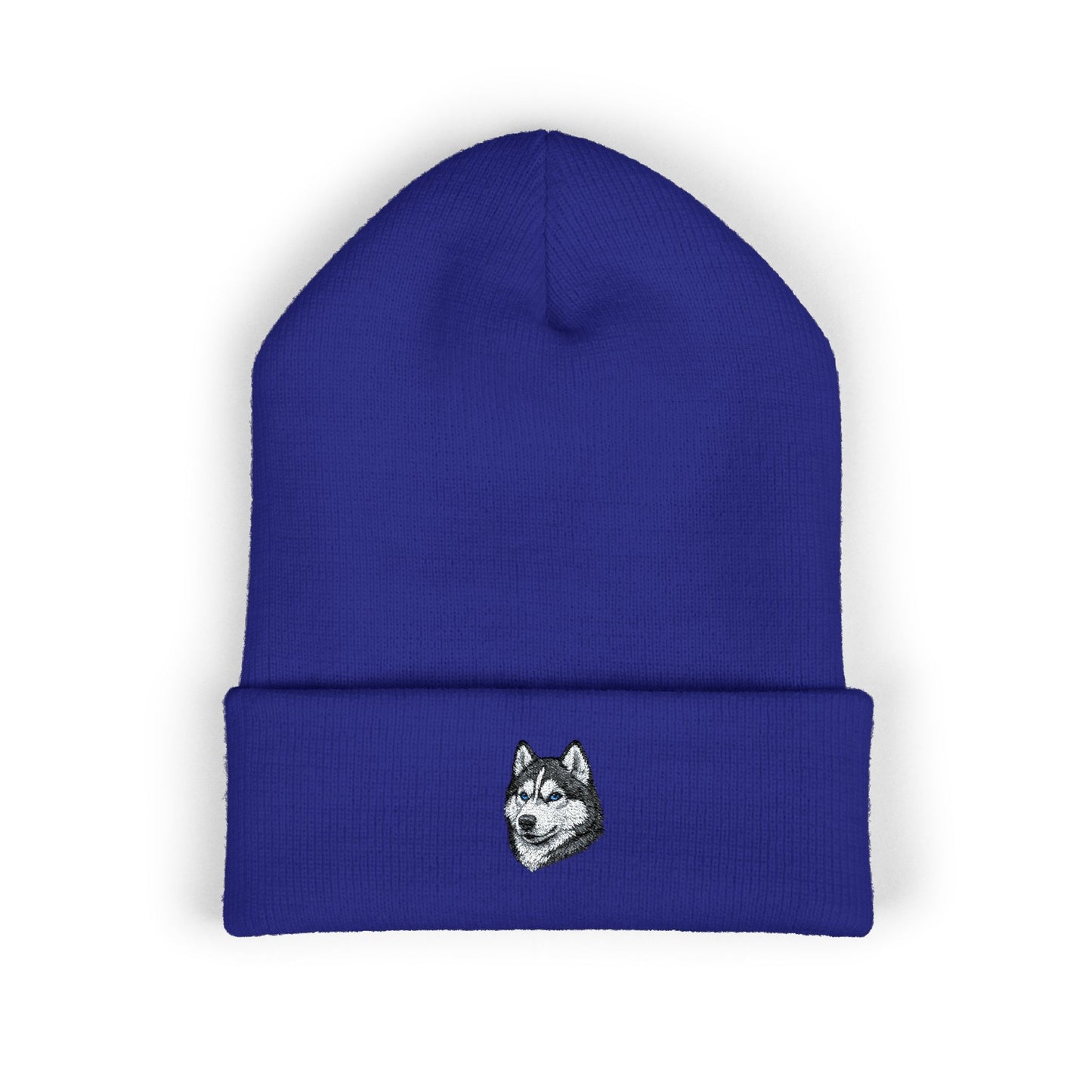 Siberian Husky Embroidered Beanie | Cuffed Knit Hat
