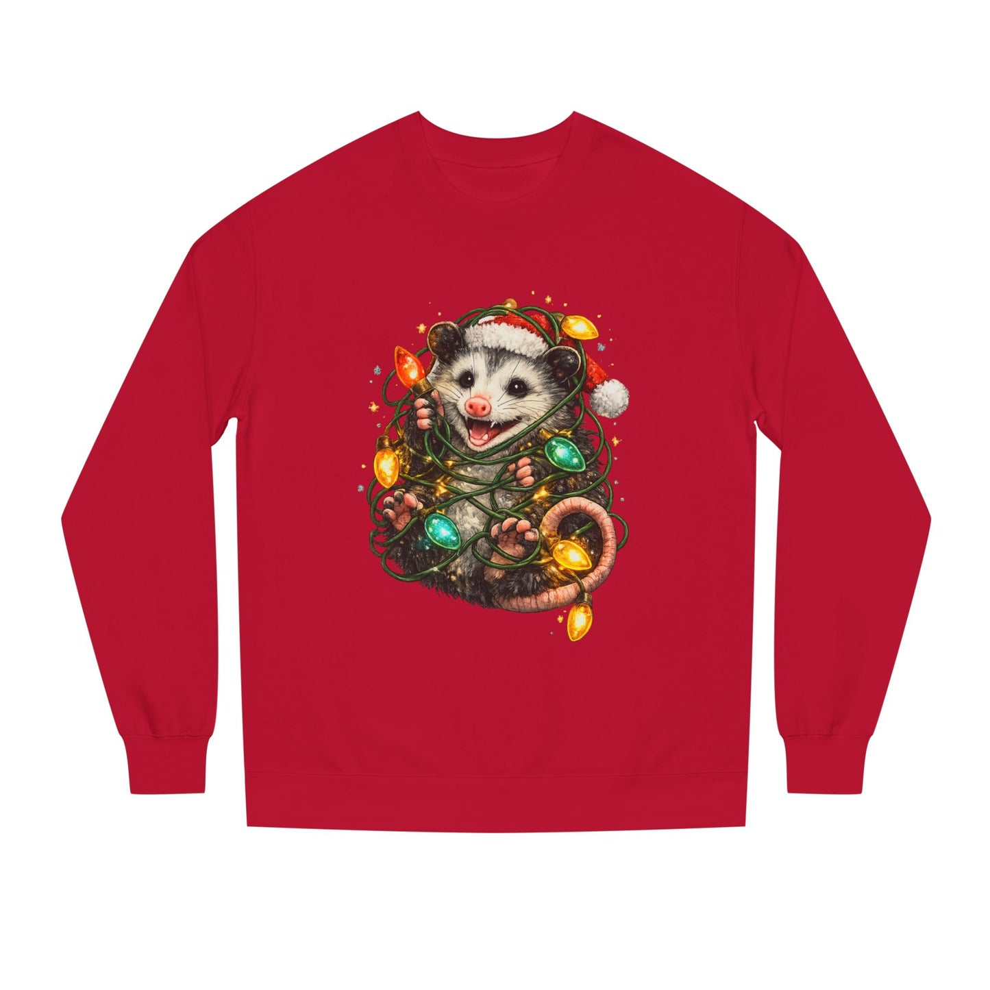 Christmas Opossum Sweatshirt — Cute Opossum Wrapped in Holiday Lights