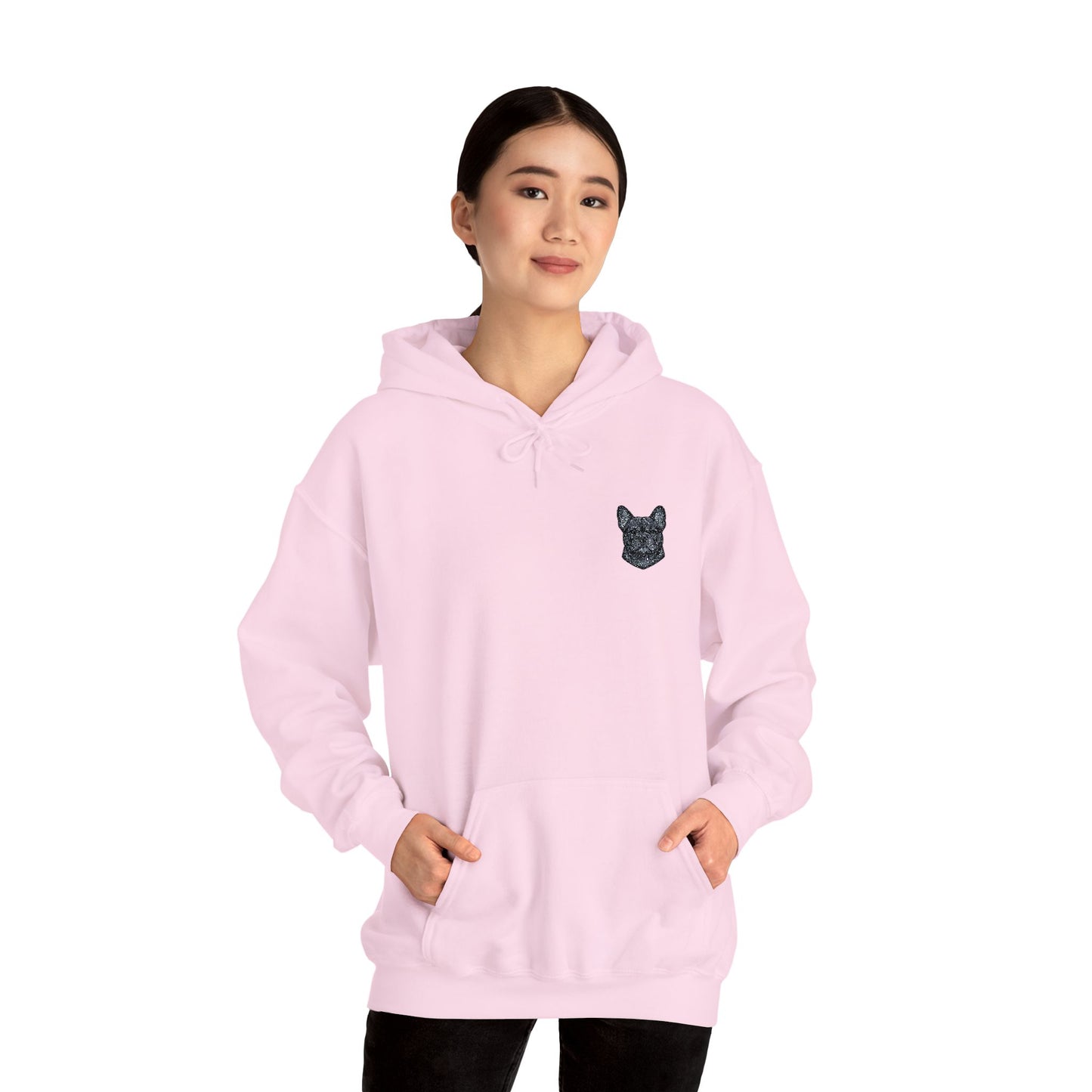 French Bulldog embroidered design on hooded sweatshirt