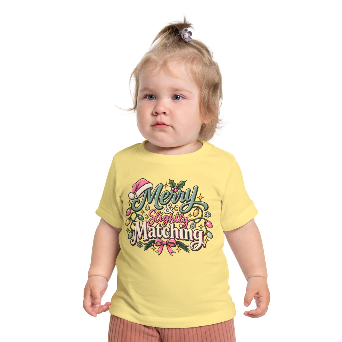 Baby T-Shirt — "Merry & Slightly Matching" Christmas Holiday Tee for Infants friends or family matching