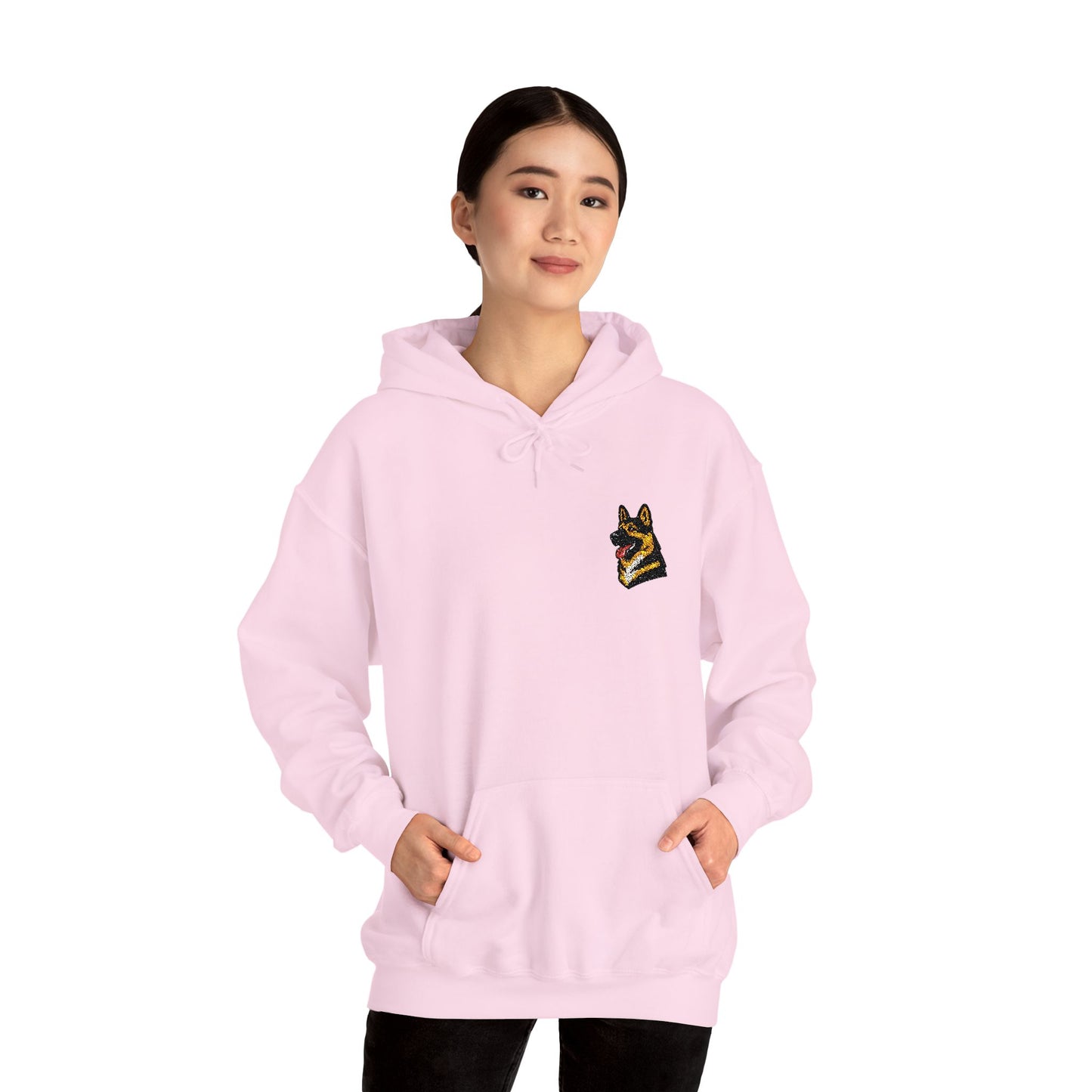 German Shepherd embroidered design on hooded sweatshirt