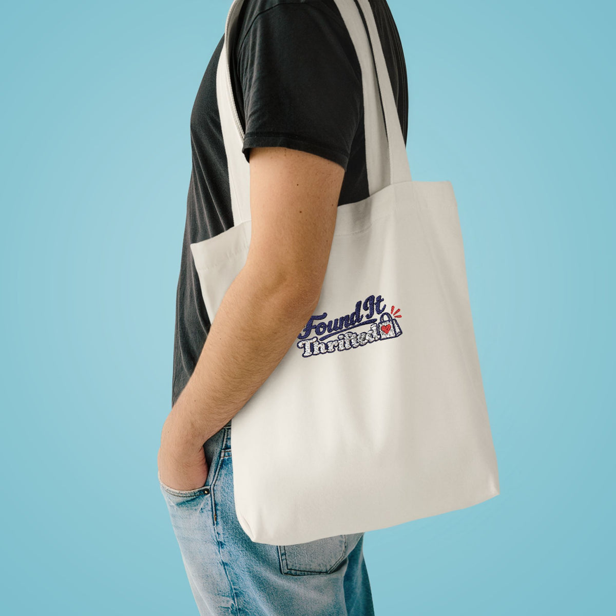 Tote Bag — “Found It, Thrifted” Graphic Cotton Tote for Everyday Errands & Gifts