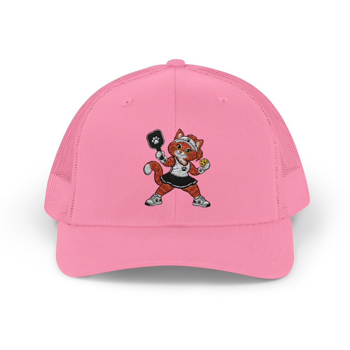 Pickleball Tabby Cat Embroidered Snapback Cap | Trucker Hat