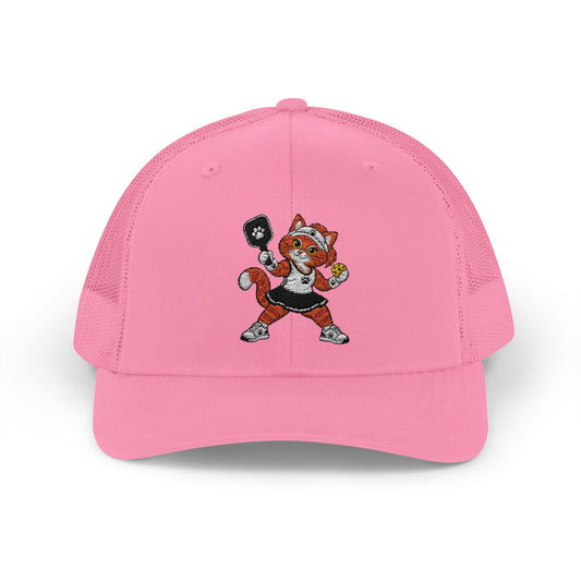 Pickleball Tabby Cat Embroidered Snapback Cap | Trucker Hat