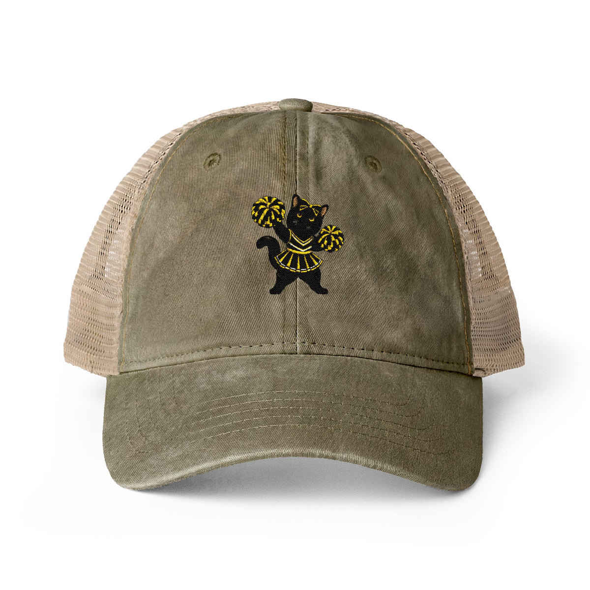 Black Cat Cheer Cap Women's Washed Mesh-Back Cap