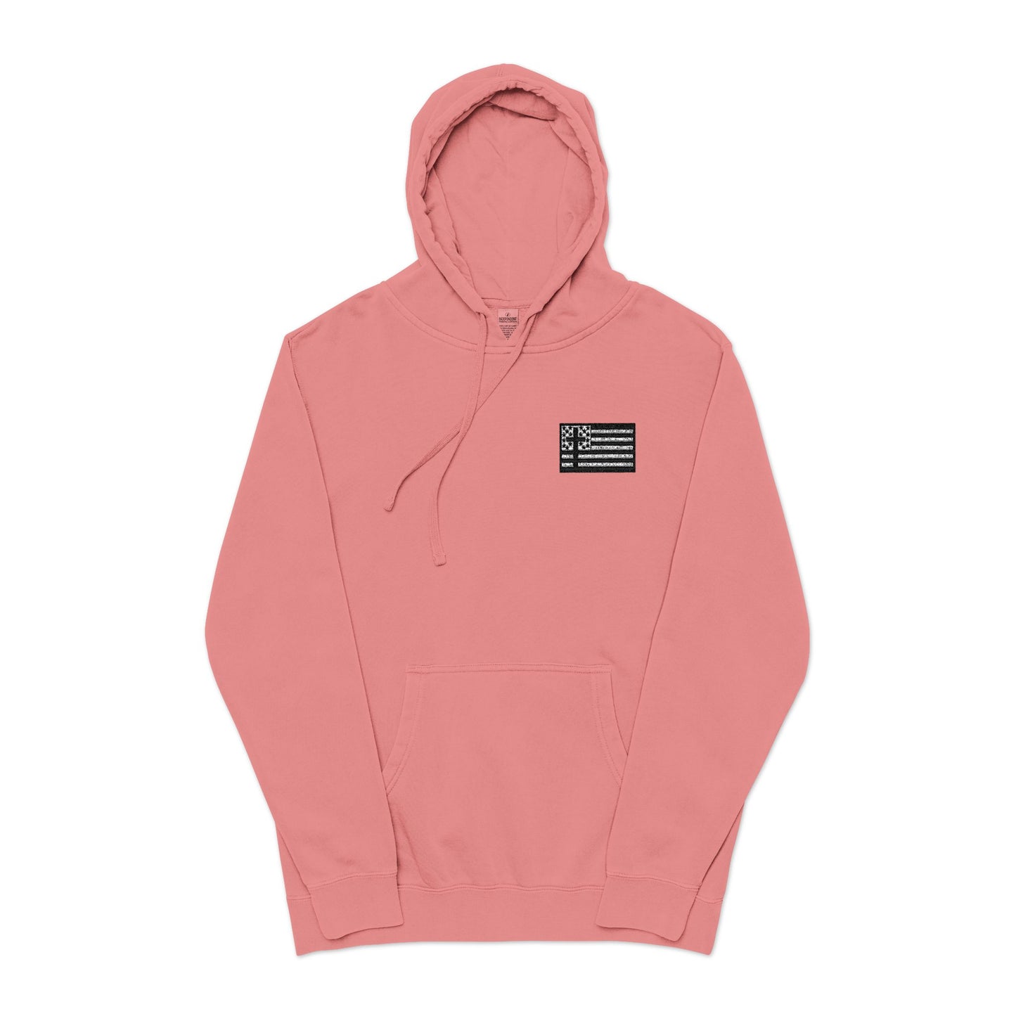 Embroidered Flag Patch Hoodie — Pigment-Dyed Casual Pullover