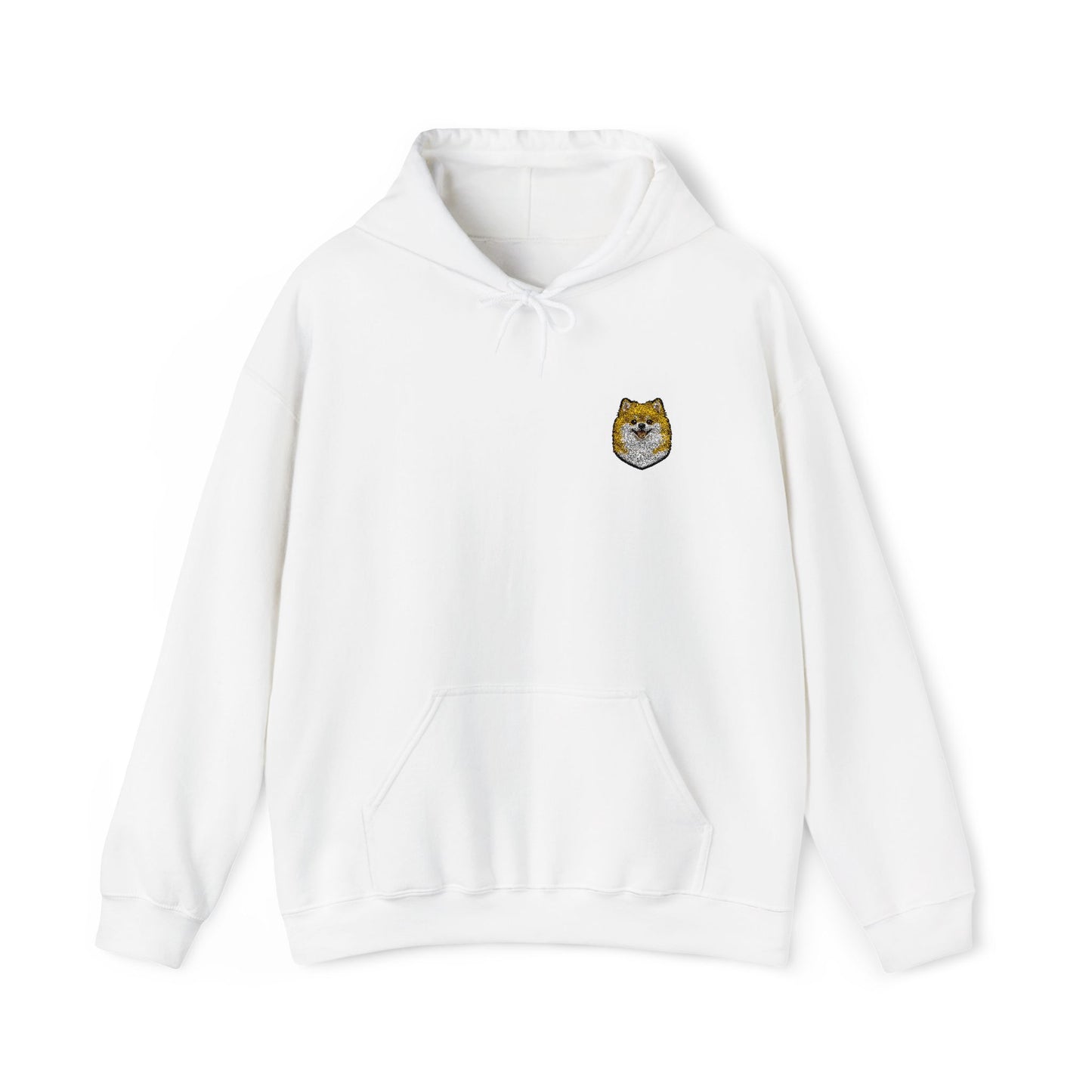 Pomeranian embroidered design on hooded sweatshirt