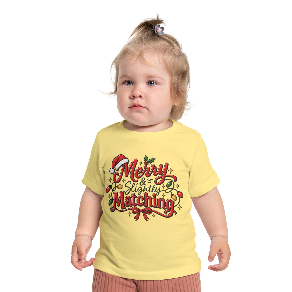 Baby T-Shirt — "Merry & Slightly Matching" Christmas Graphic tee friends or family matching pajama shirt
