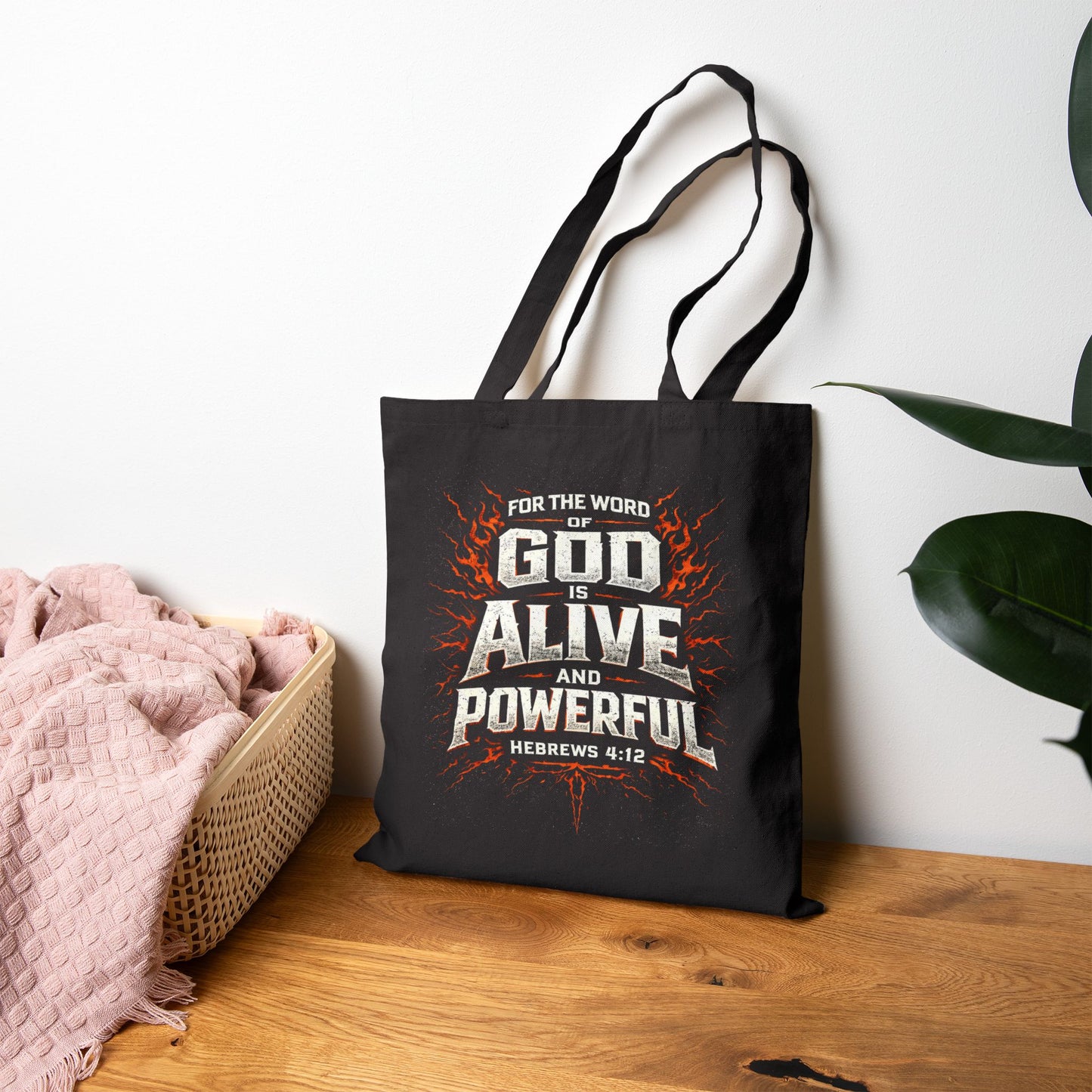 God is Alive and Powerful Tote Bag | Hebrews 4:12 Scripture Canvas
