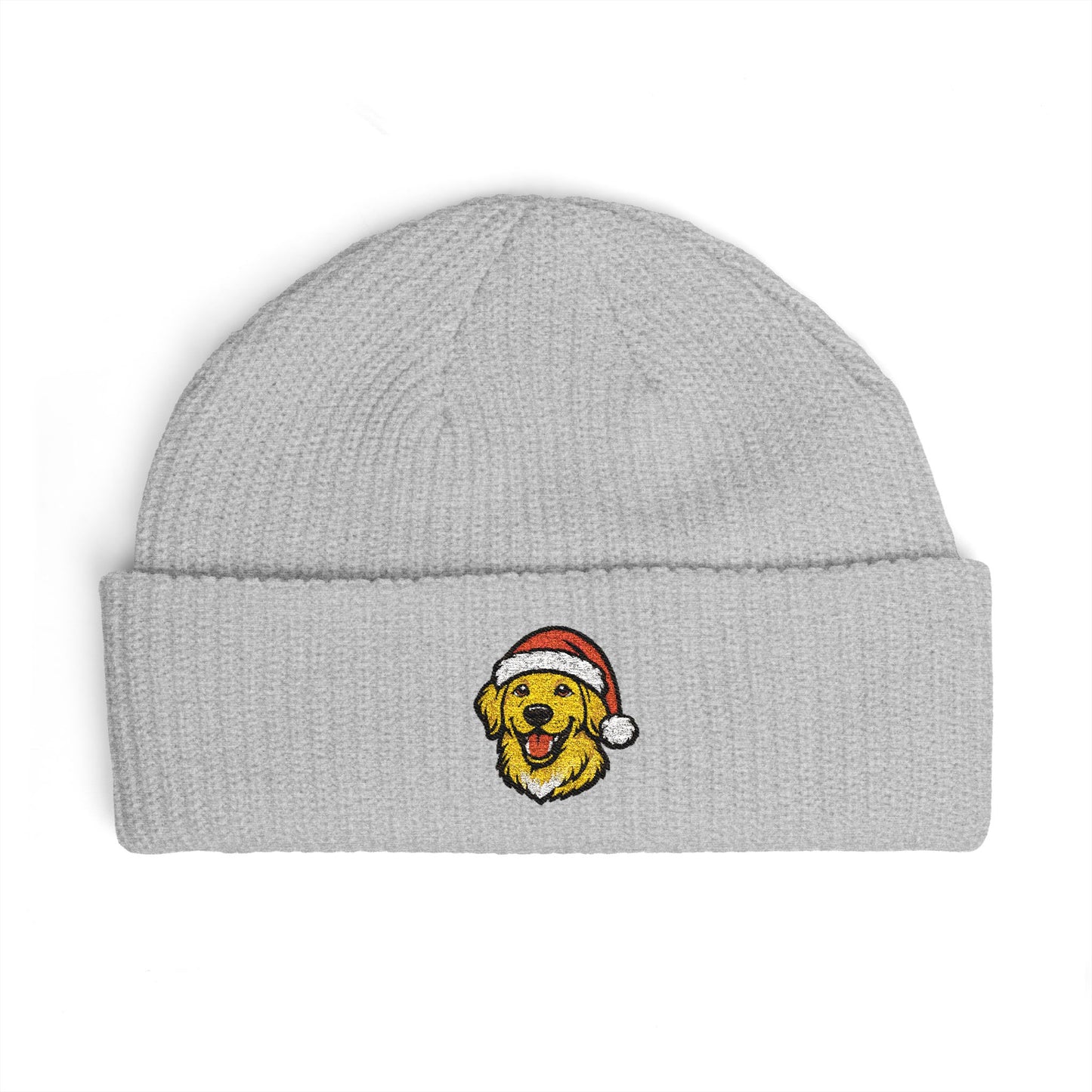 Cuffed Beanie — Embroidered Yellow Labrador Dog in Santa Hat Winter cap