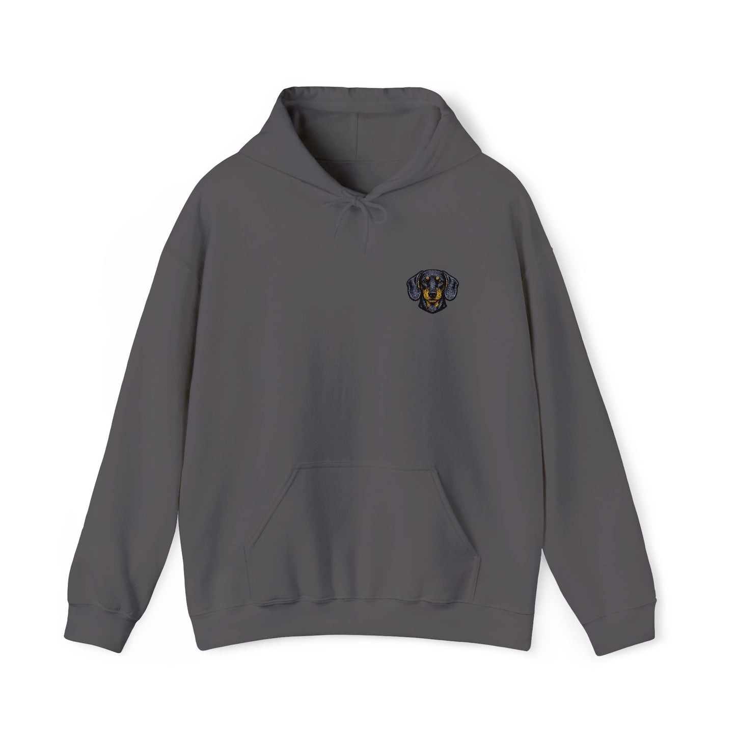 Dachshund embroidered design on hooded sweatshirt
