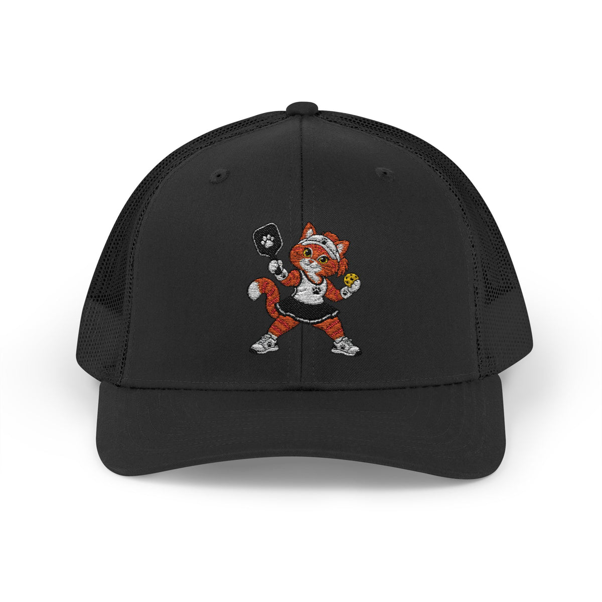 Pickleball Tabby Cat Embroidered Snapback Cap | Trucker Hat