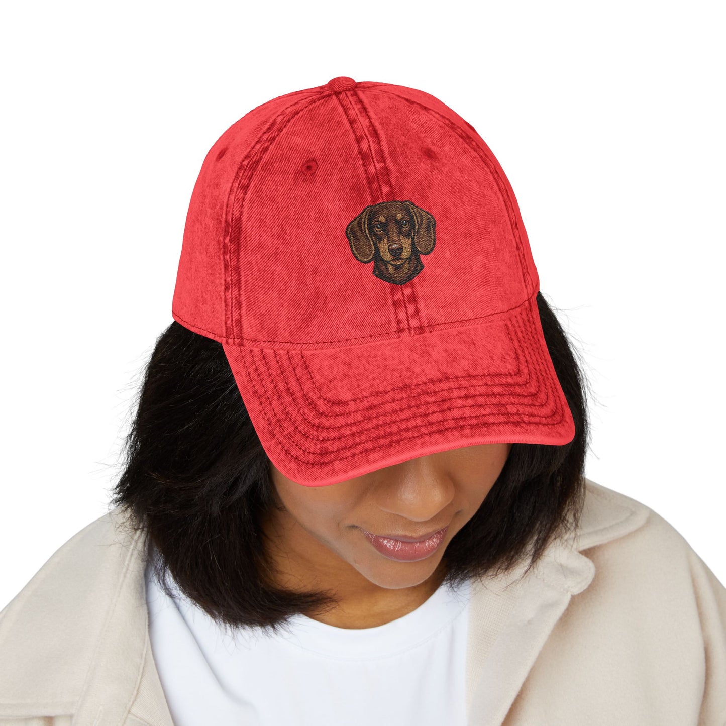 Embroidered Dachshund Head Cap | Vintage Distressed Baseball Hat