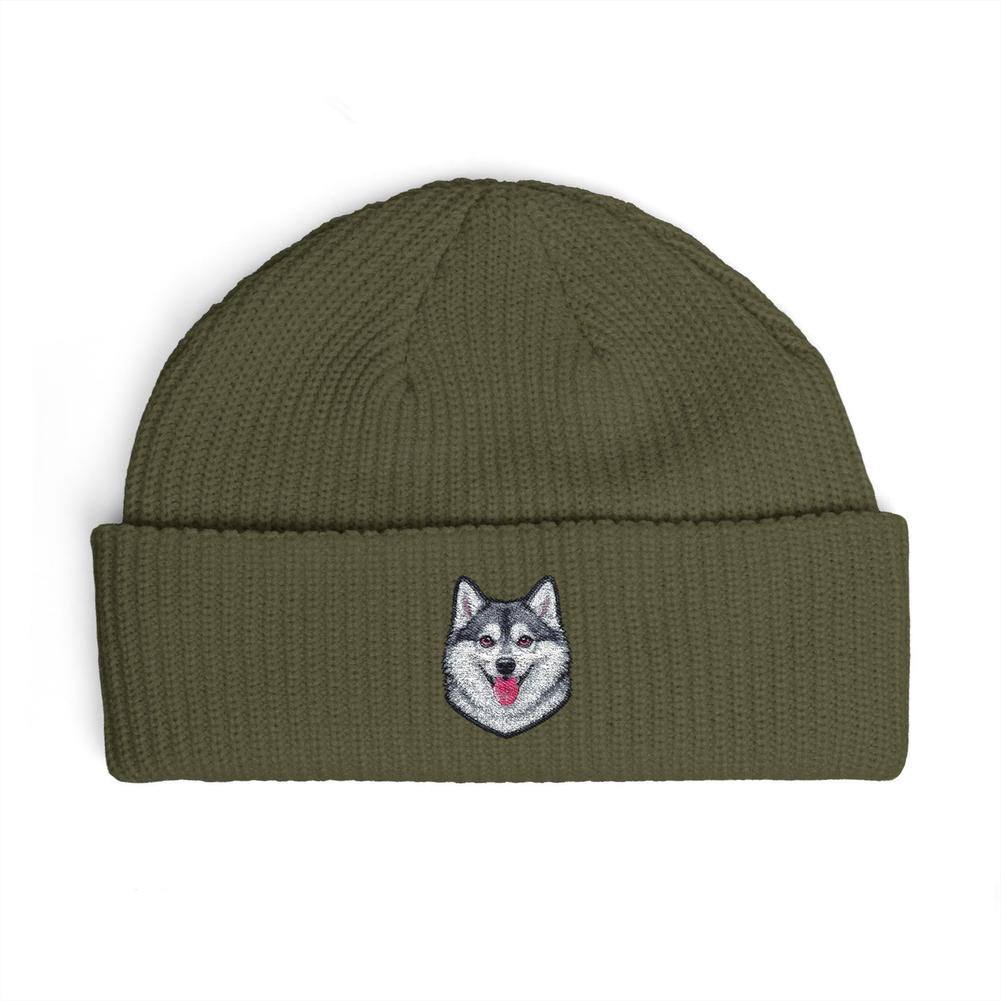 Embroidered Husky Cuff Beanie – Cozy Winter Hat for Dog Lovers