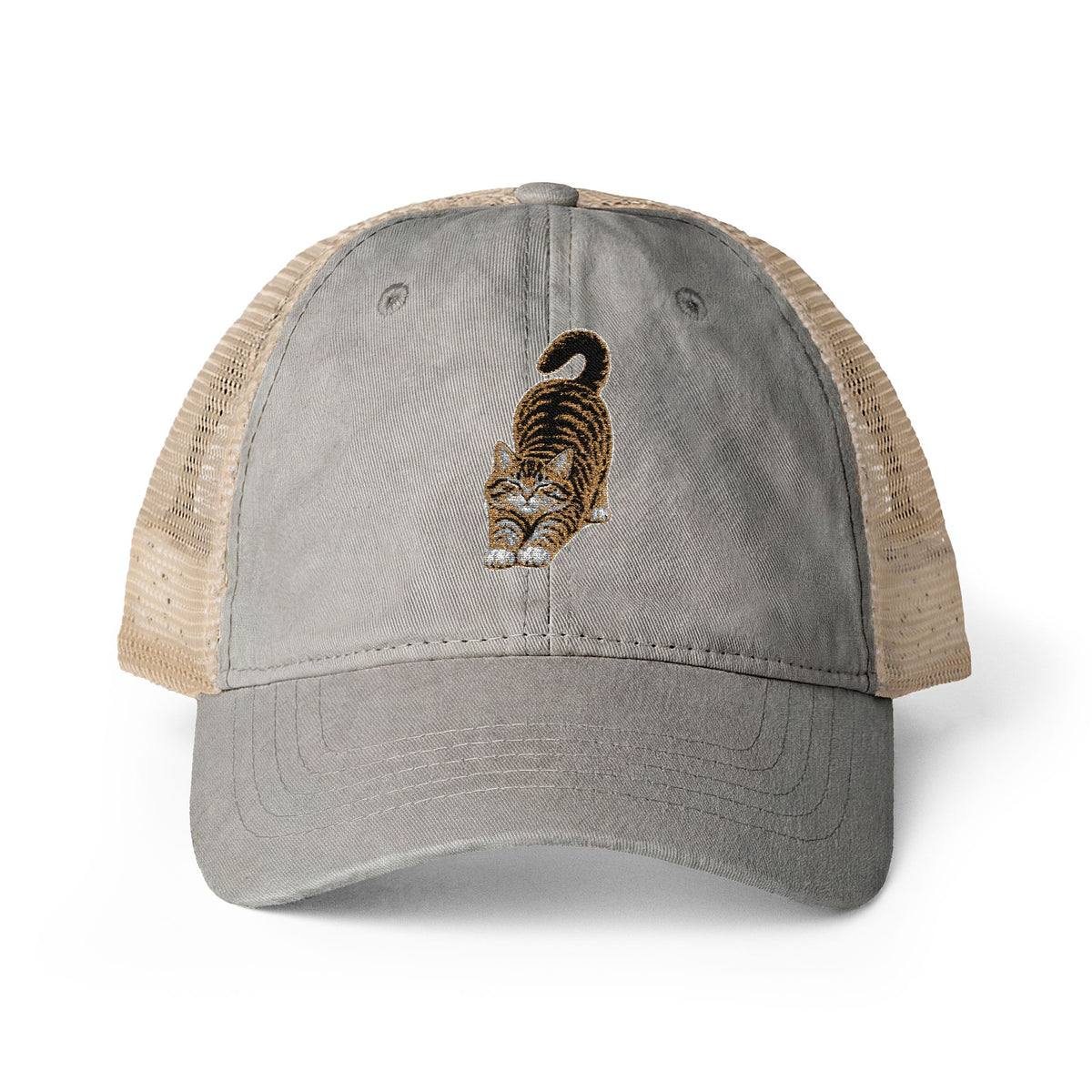 American Shorthair Embroidered Cat Women's Washed Mesh-Back Cap
