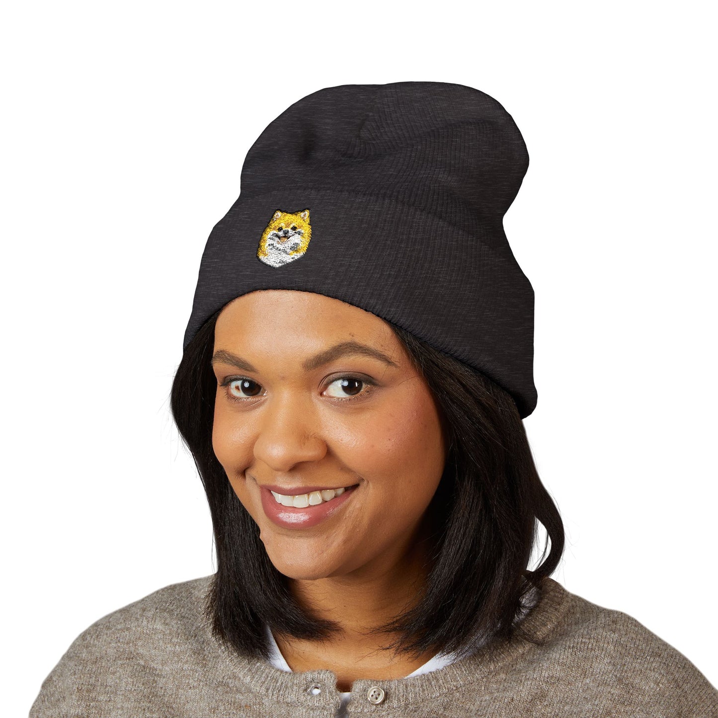 Pomeranian Embroidered Beanie | Cuffed Knit Hat