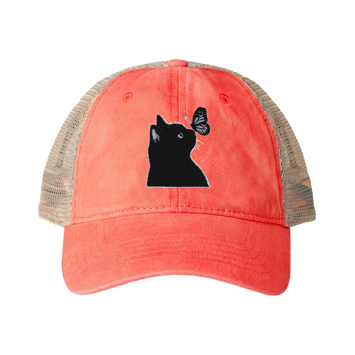 Black Cat embroidered Women's Washed Mesh-Back Cap