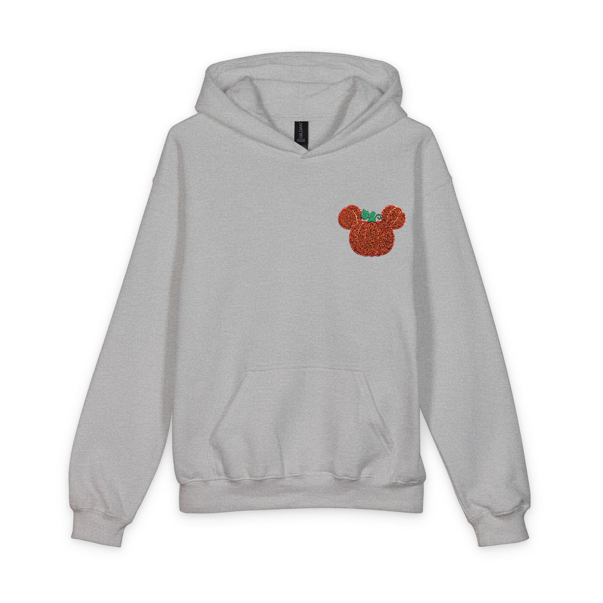 Fall Embroidered Pumpkin Softstyle Youth Midweight Hooded Sweatshirt