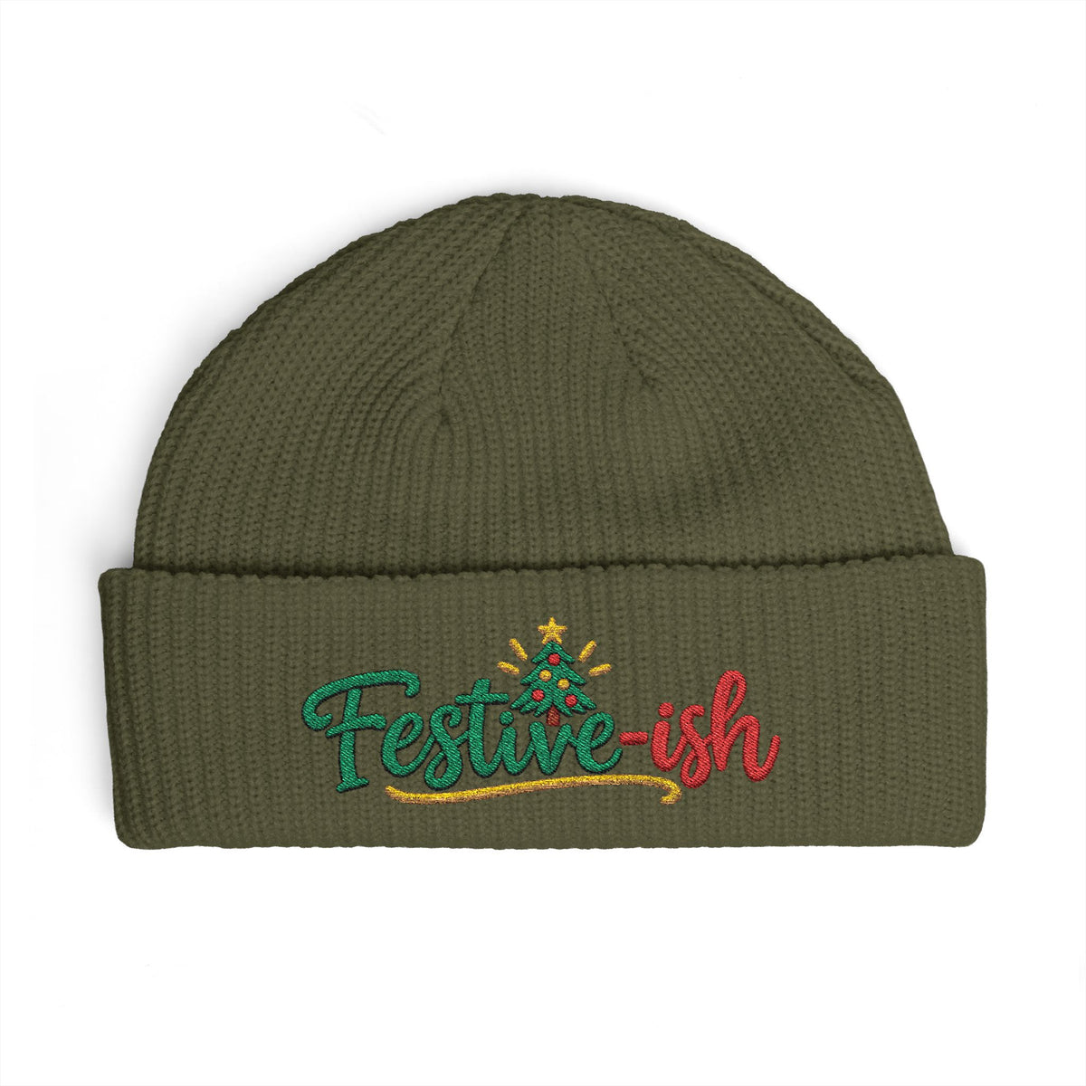 Festive-ish Cuff Beanie — Embroidered Holiday Knit Hat