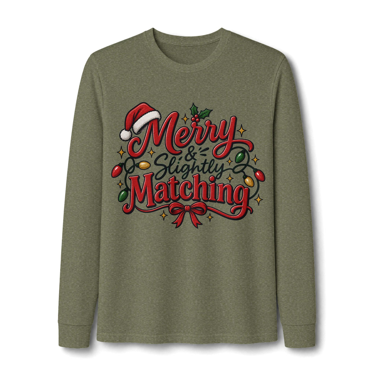 Merry & Slightly Matching Long Sleeve Tee — Christmas Family Holiday Shirt