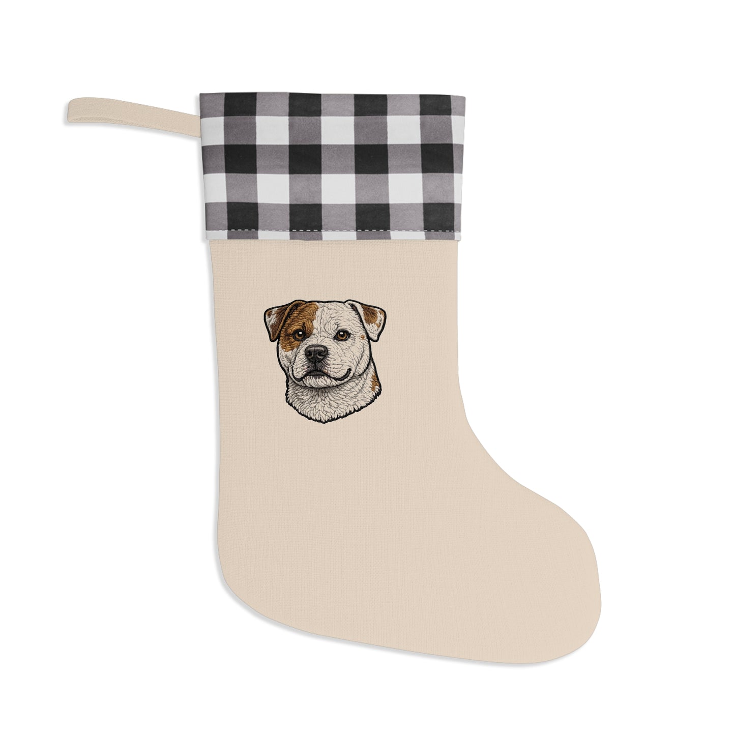 Scott American Bulldog Christmas Stocking with Buffalo Plaid Cuff