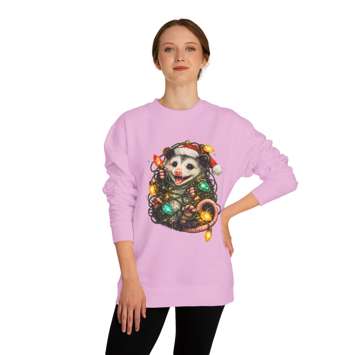 Christmas Opossum Sweatshirt — Cute Opossum Wrapped in Holiday Lights