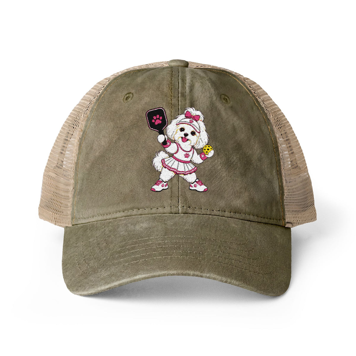 Pickleball Maltese Women's Washed Mesh-Back Cap