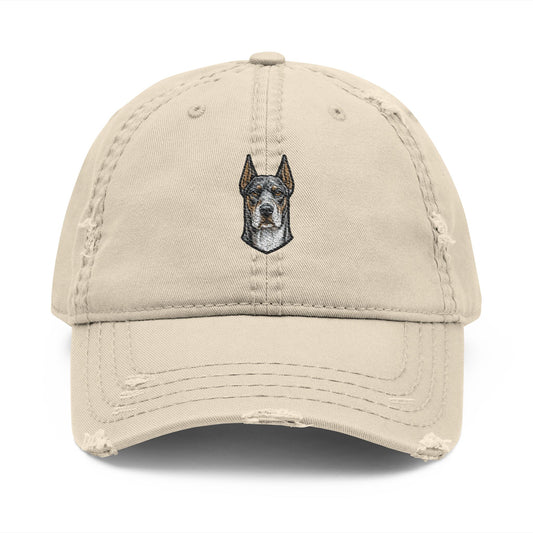 Great Dane Embroidered Hat | Distressed Dad Hat, Dog Face Baseball Cap