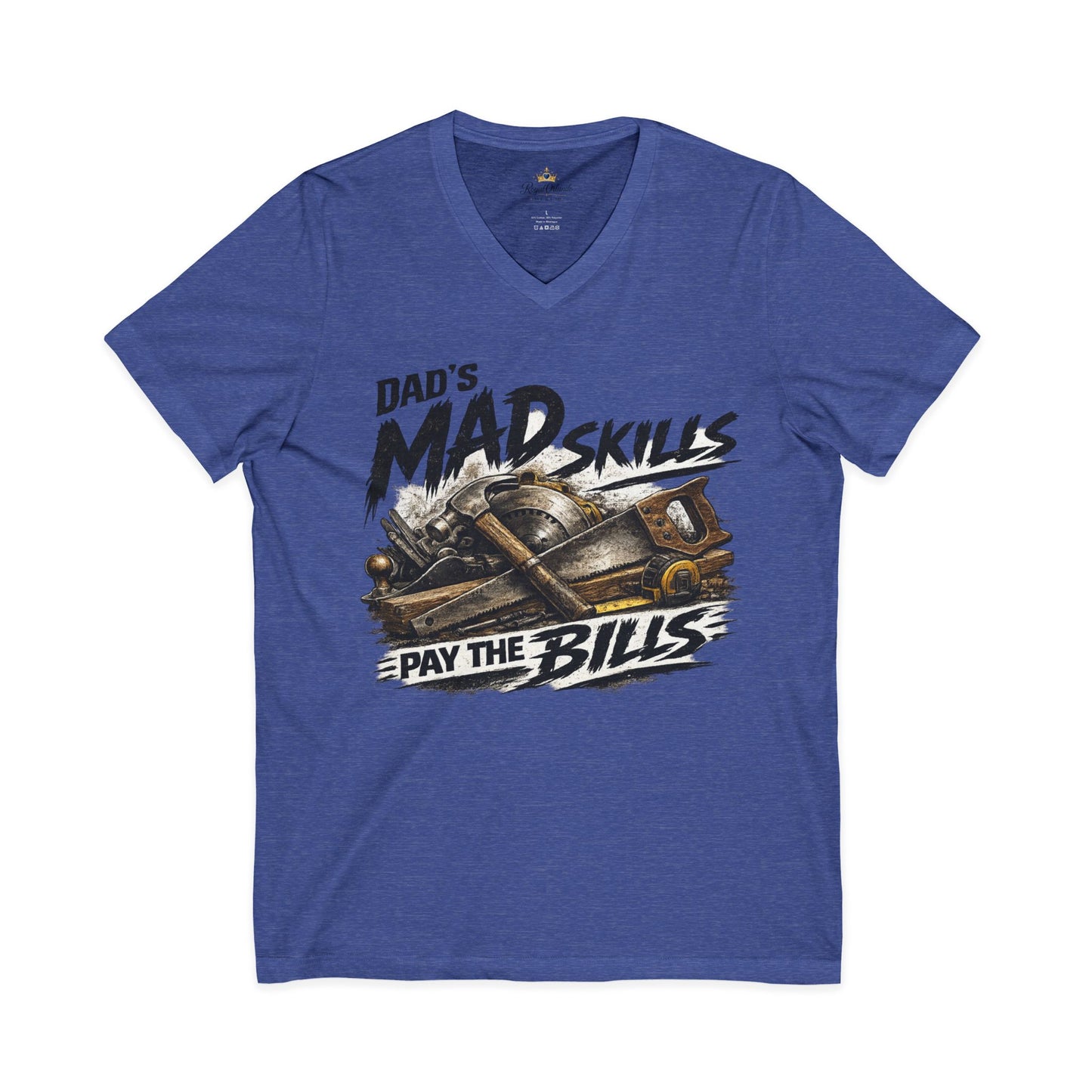 Dad's Mad Skills Pay The Bills V-Neck T-Shirt | Tool Belt Graphic Tee